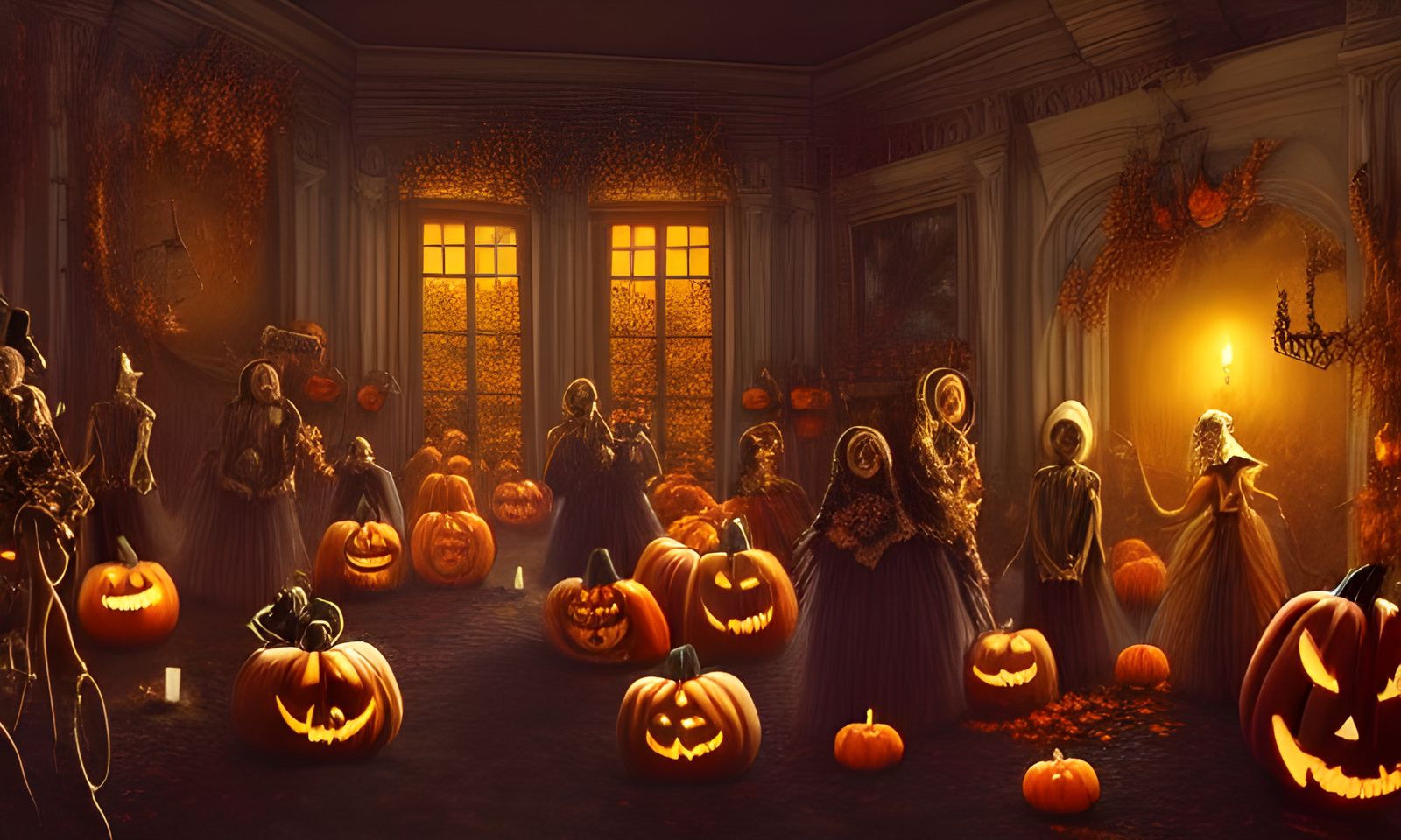 Elaborate Halloween Party in Vibrant Digital Painting Style