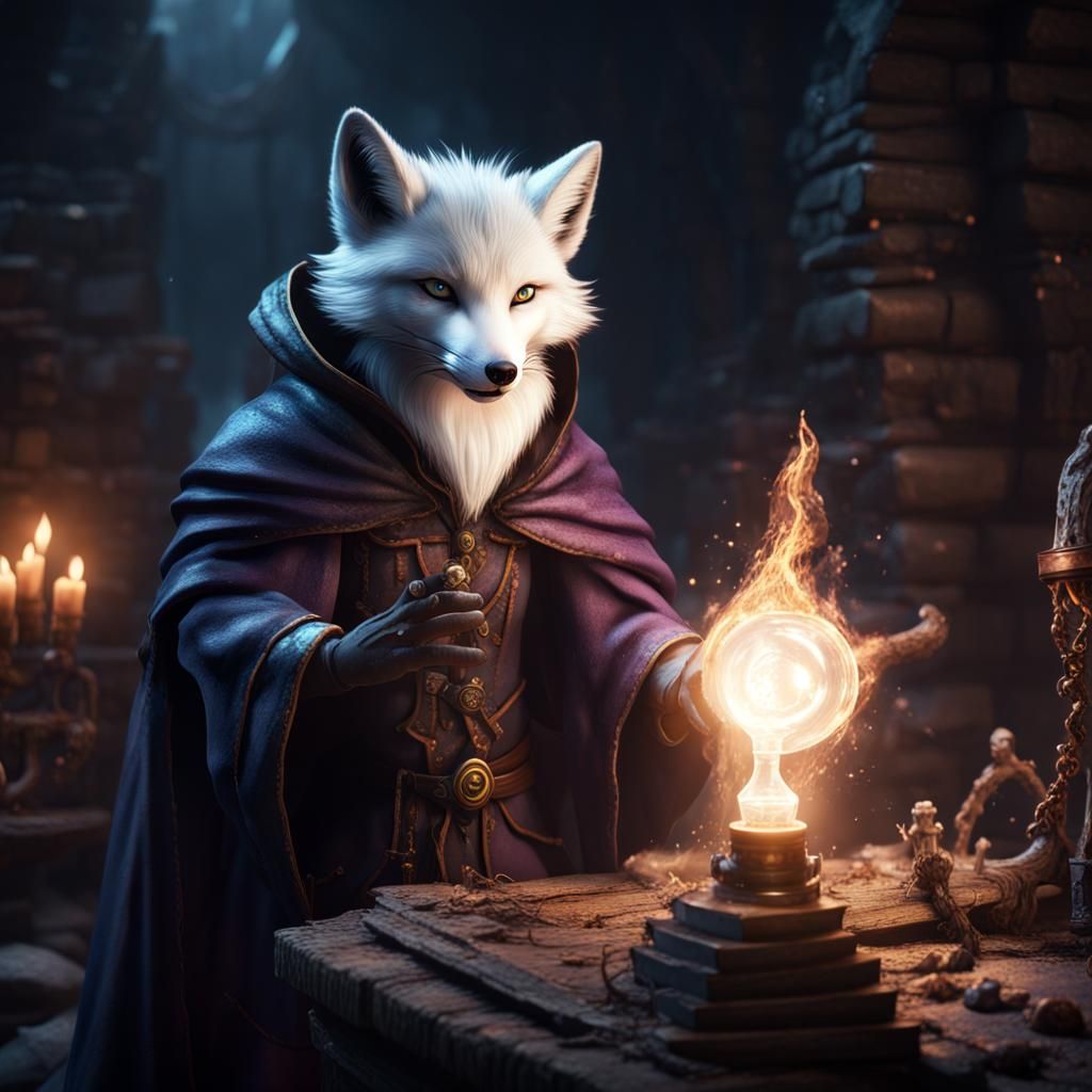 Arctic Fox Wizard Casting Witch Light Spell