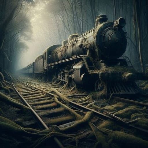 Abandoned Steam Train in Forgotten Forest