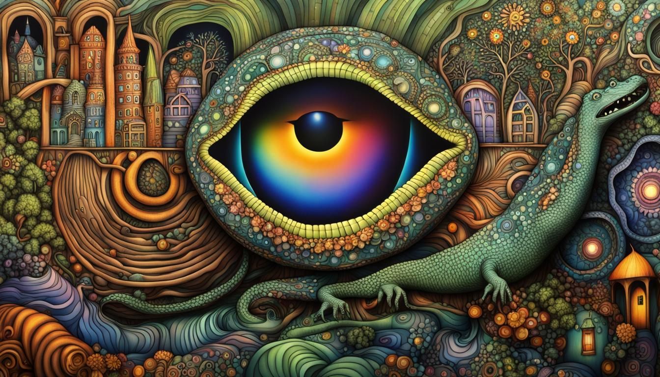 Fairy Town Crocodia with Quantum Zentangle Elements