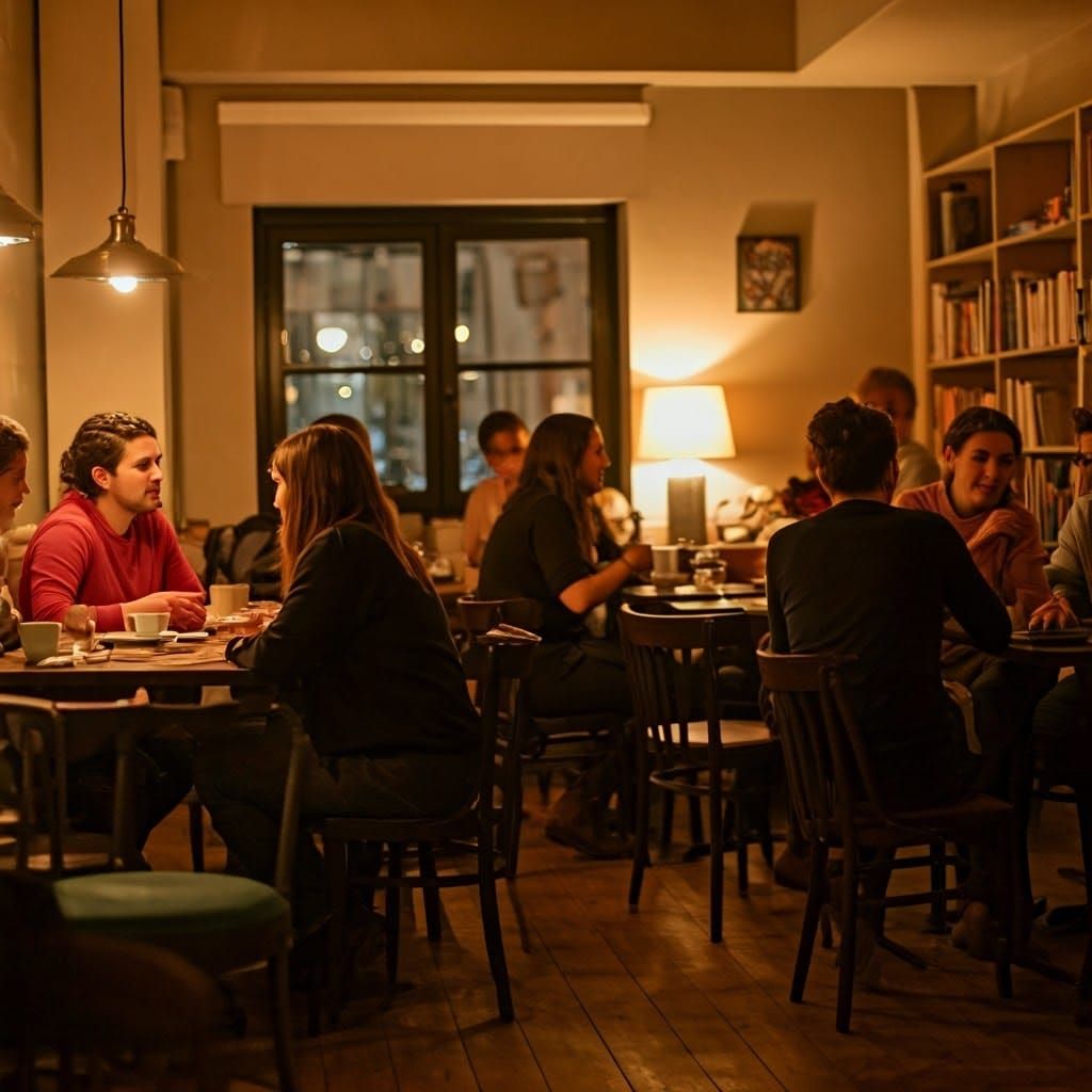 Cozy Cafe Scene under Warm Lighting