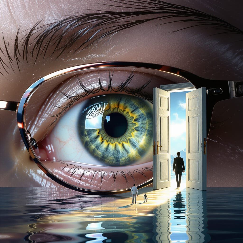 Galactic Eye: Hyperrealistic Close-up with Liquid Light