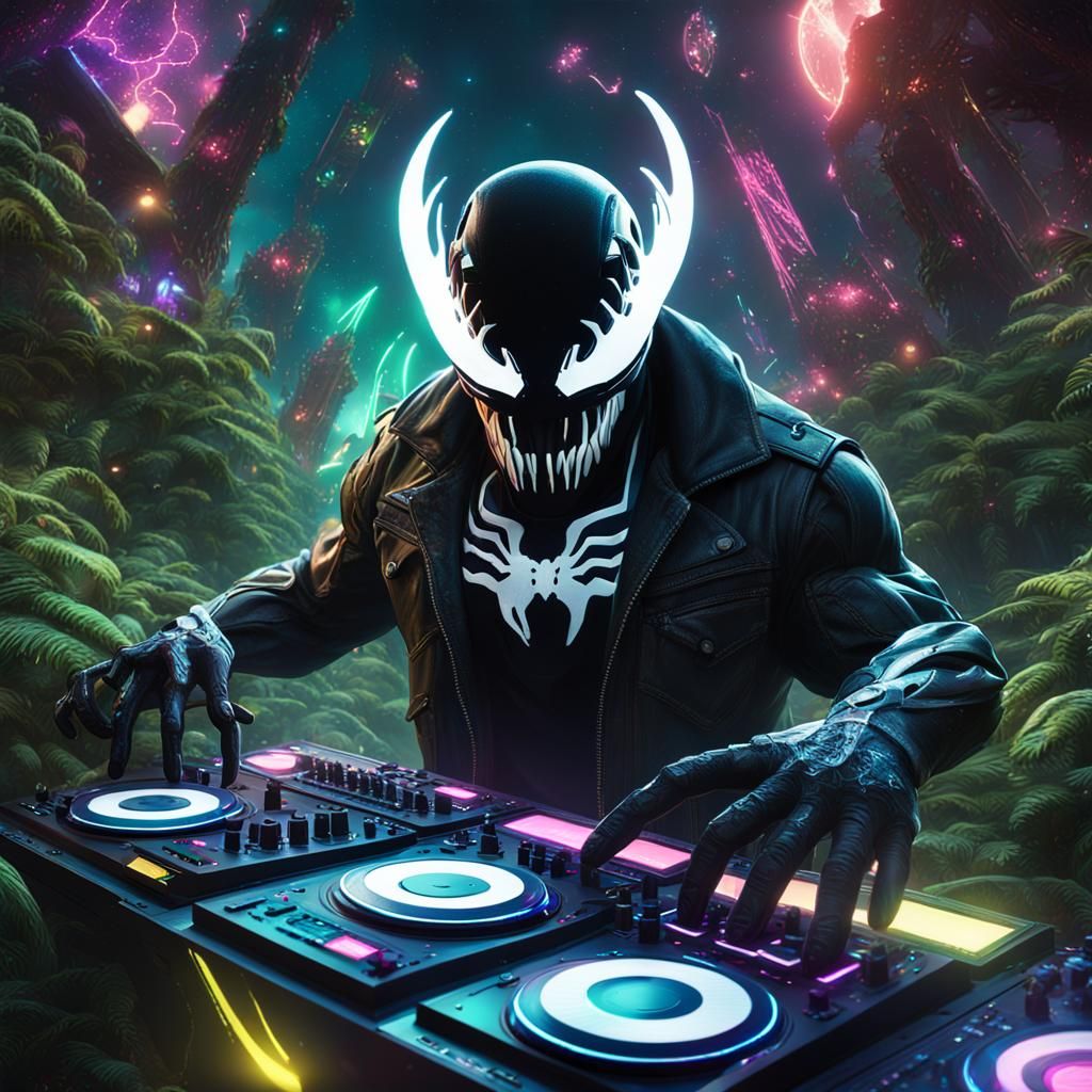 Venom DJing in a Space Forest