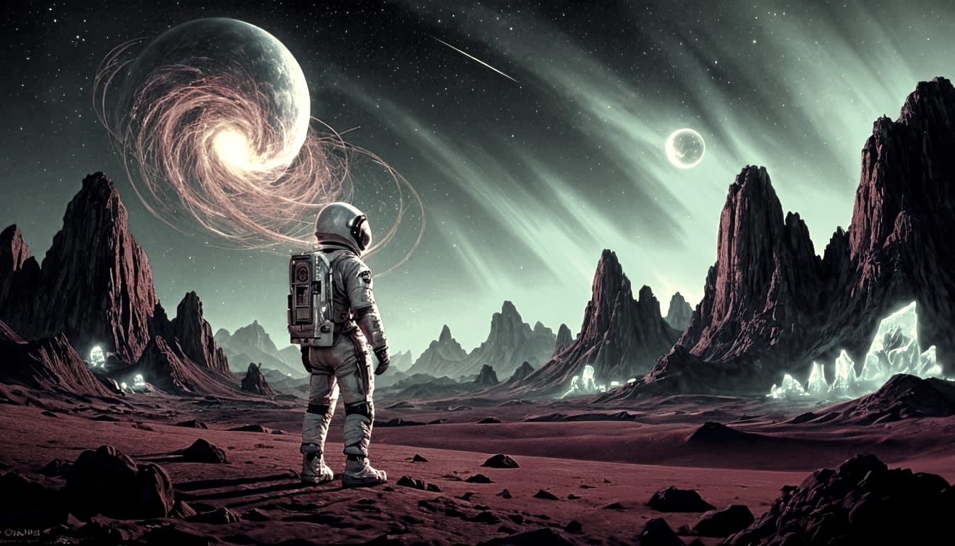 Astronaut Gazing at Nebula on Alien Planet