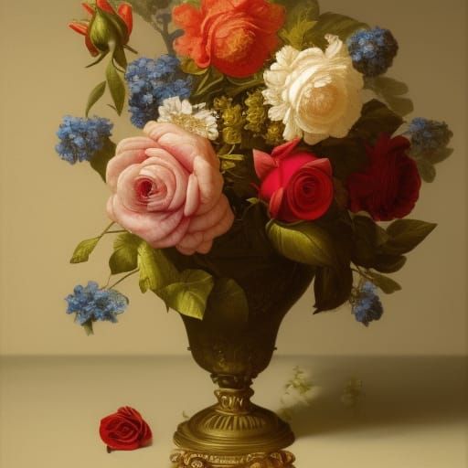 Still Life of Roses in Baroque Style