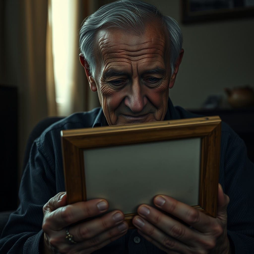 Aged Gentleman Contemplates Memories in a Softly Lit Room
