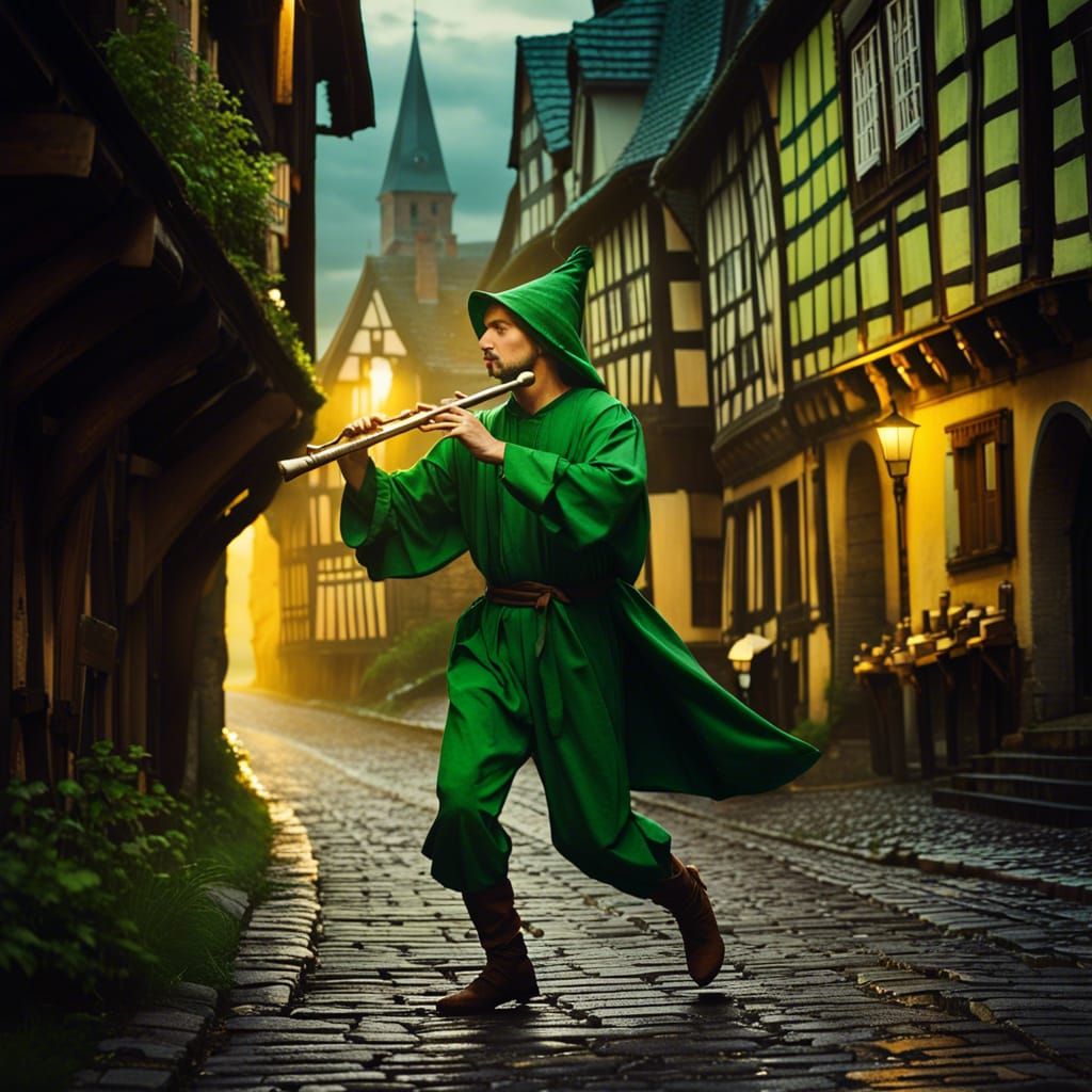 Medieval Flute Player Leads Dancing Crowd