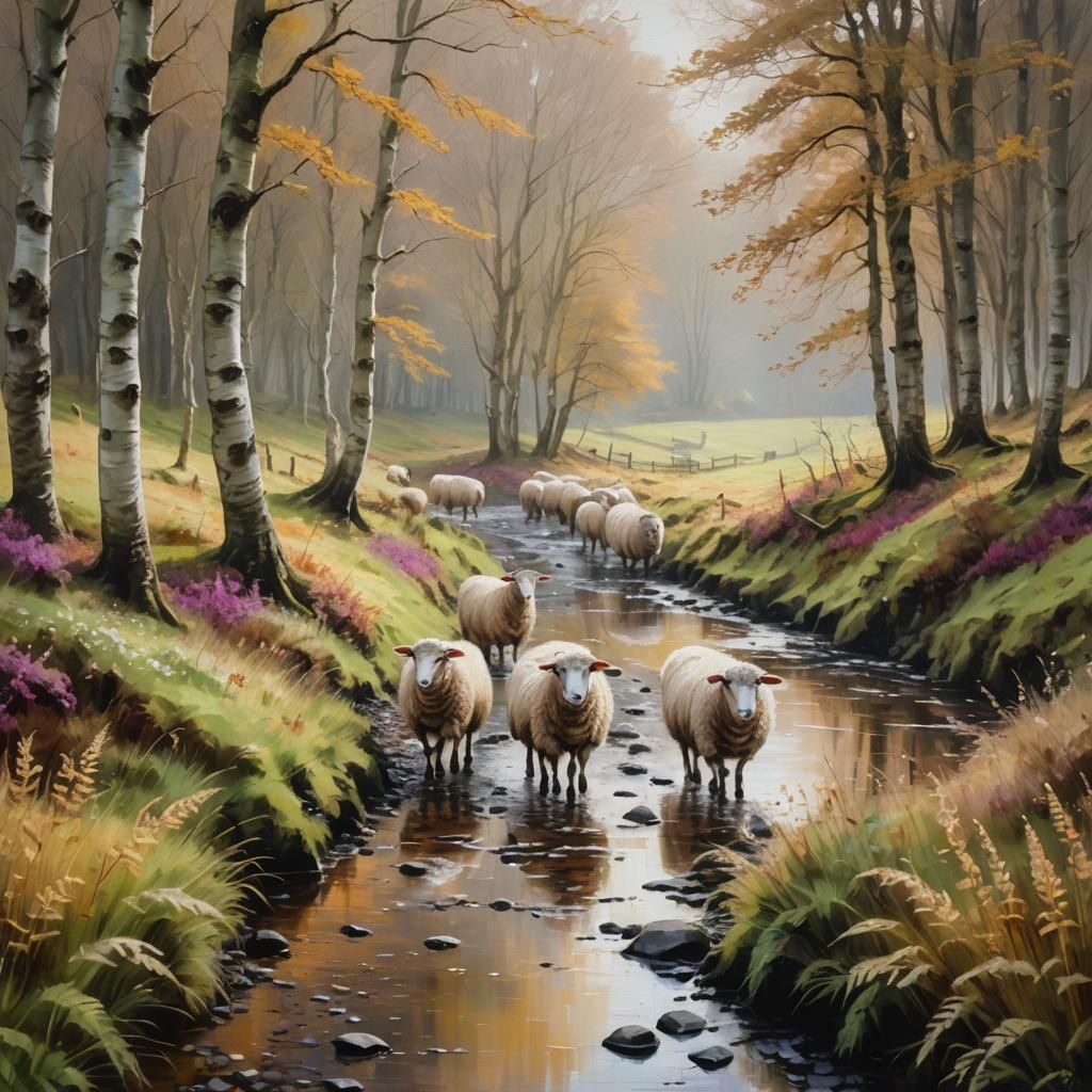 Autumn Sheep in Yorkshire Dales as Impasto Painting