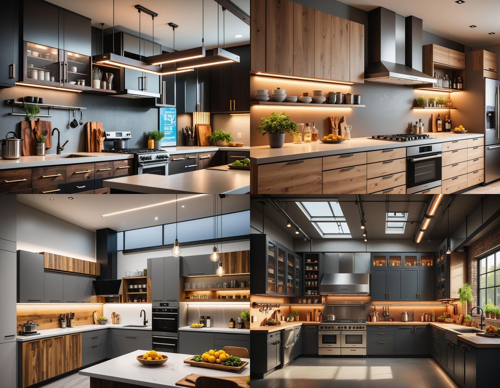 Industrial Kitchen with LED Lighting: Hyper-Realistic Photo