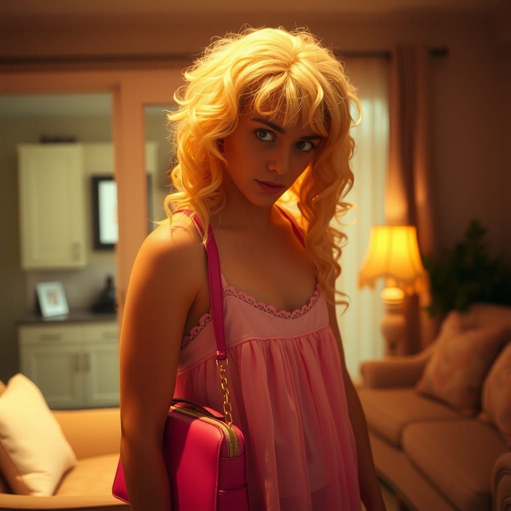 Boy in Pink Dress Surprise, Cinematic Film Still