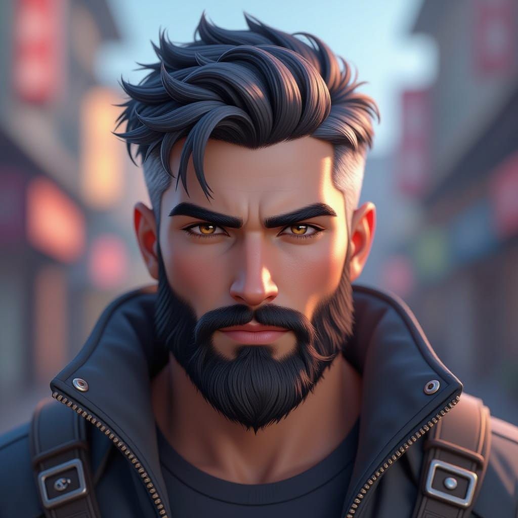 Photorealistic Portrait of a Confident Man in Anime Outfit