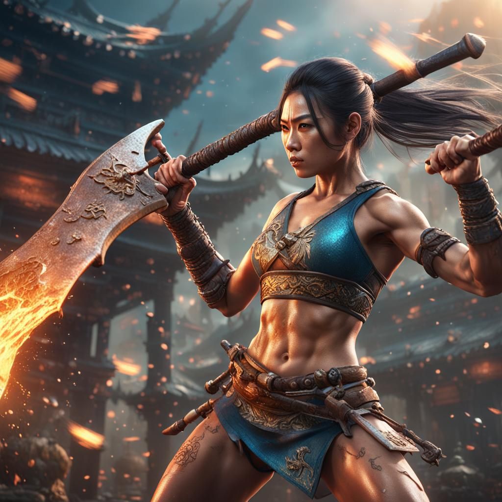 Female Fighters in a Fantastical Battle Scene