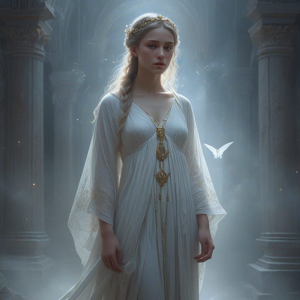 Surreal Priestess in a Heavenly Temple