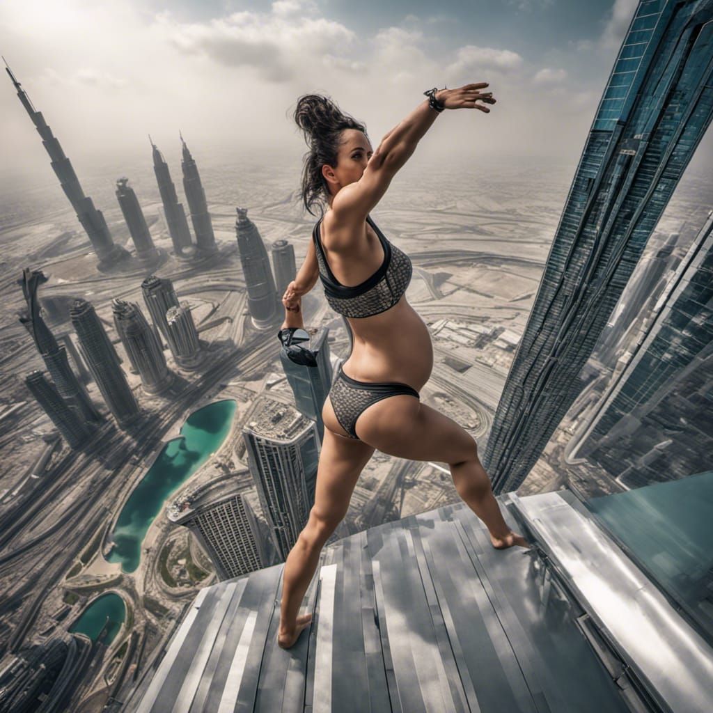 Pregnant Women Doing Parkour on Burj Khalifa