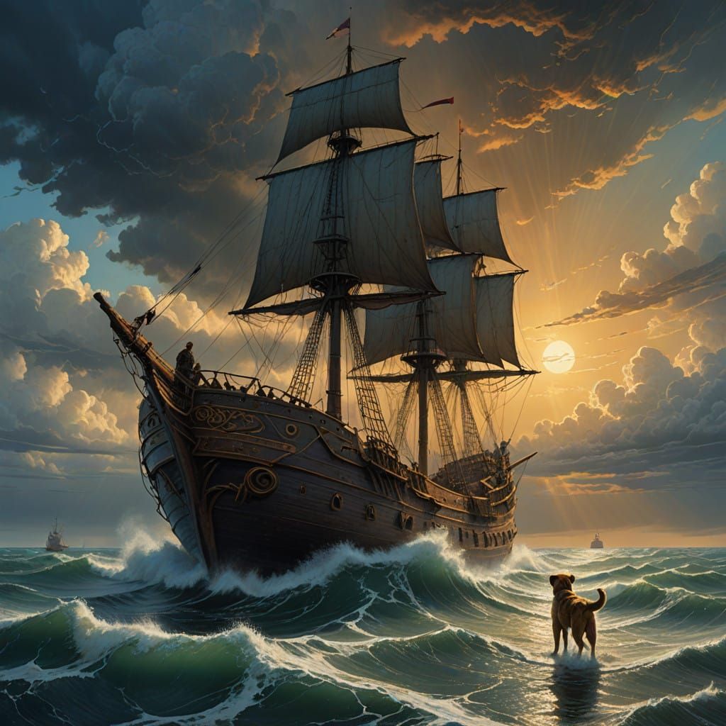 Majestic Dog Sails the Treacherous Seas