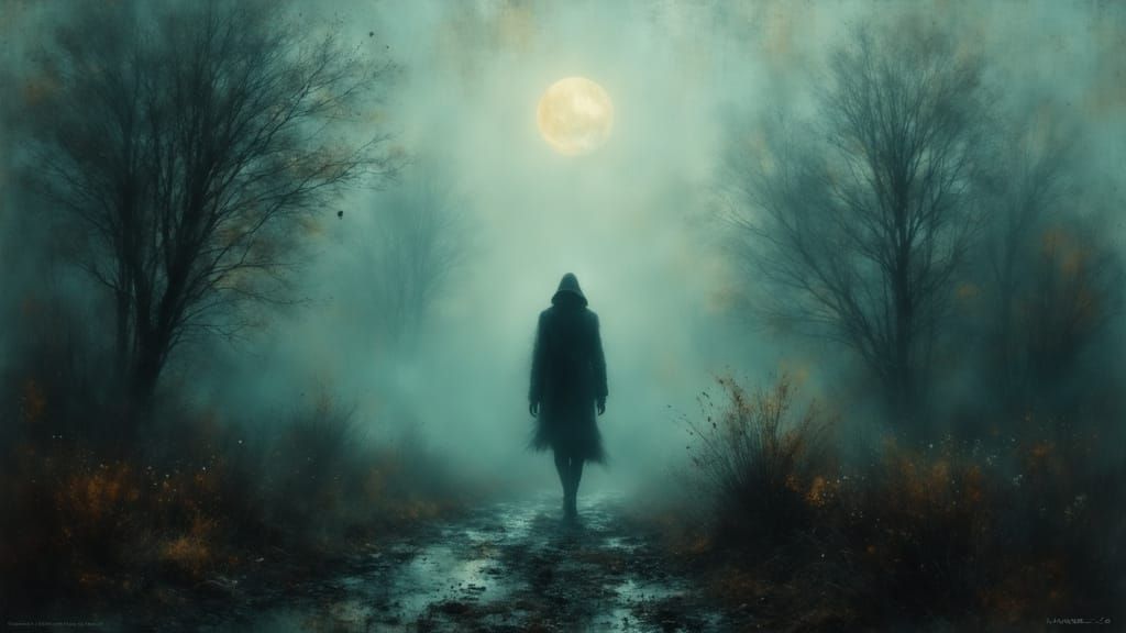 Fading Figure in Surreal, Eerie Darkness
