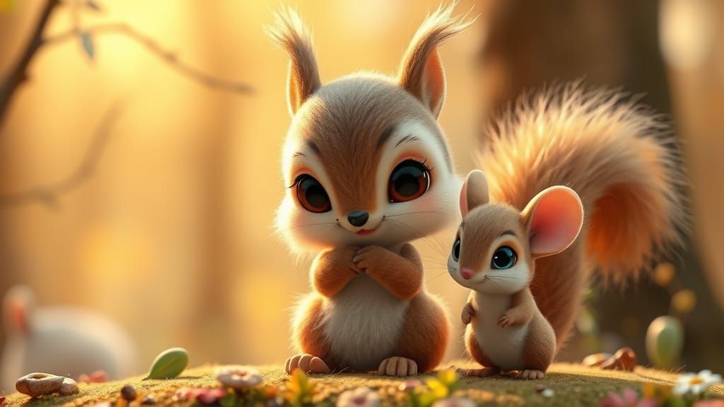 Disney-Style Squirrel and Mouse in Magical Forest