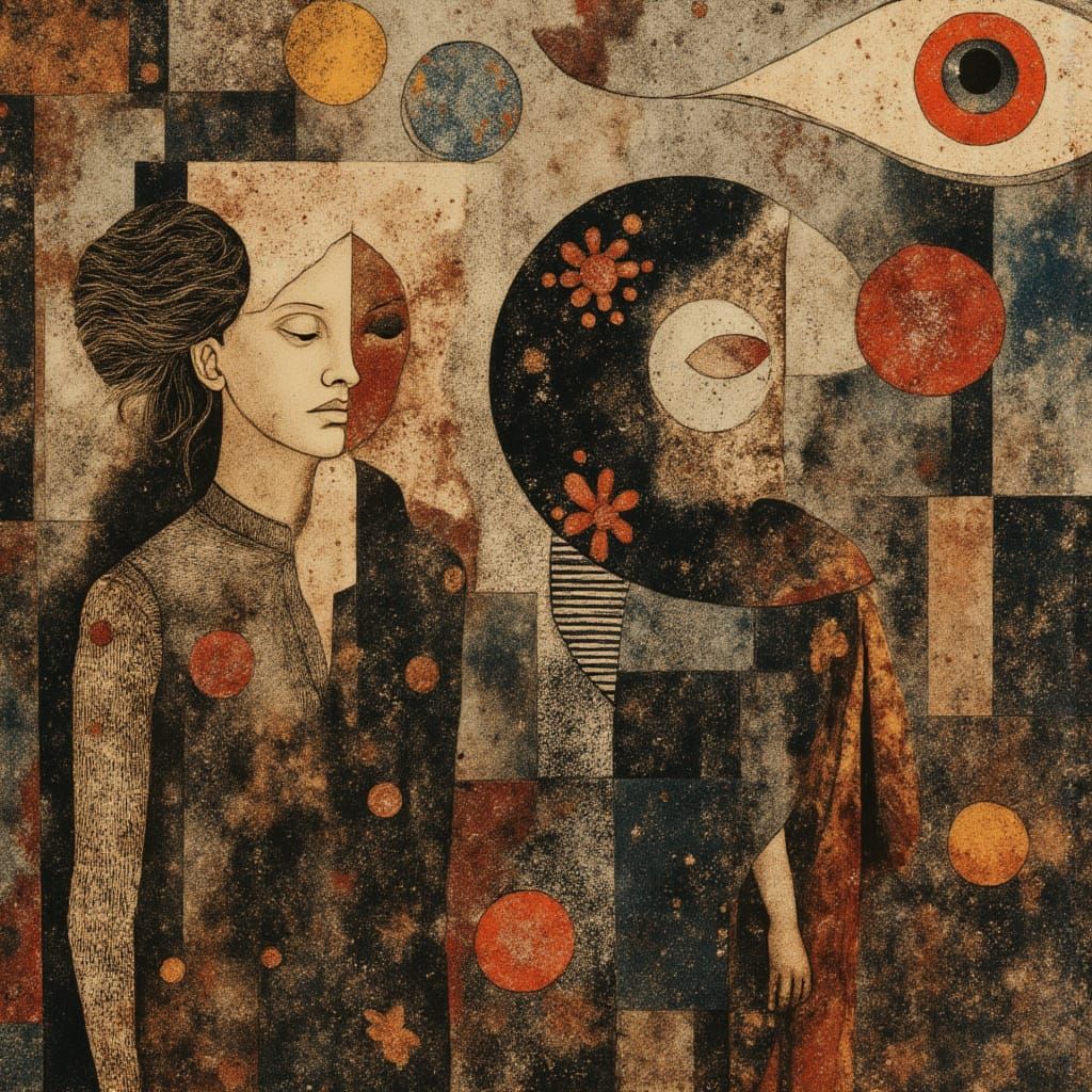 Surreal Folk Art Creatures Dancing in Fractal Dreamscape