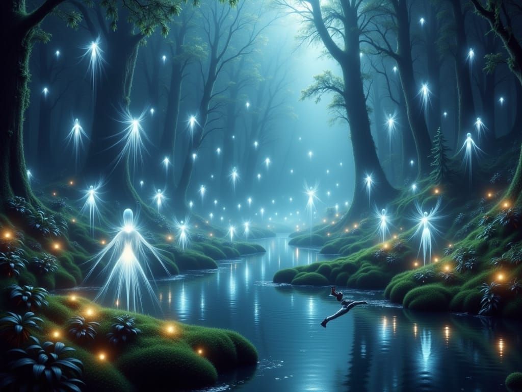 Ethereal Sylphs Dancing in Enchanted Forest
