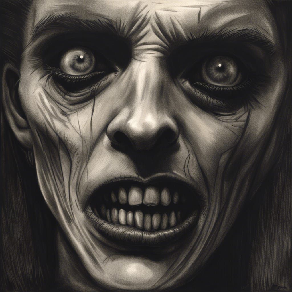 Hyperrealistic Charcoal Drawing of a Vampire