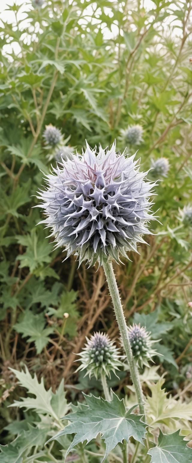 Purple Sea Holly Bush in Storybook Style
