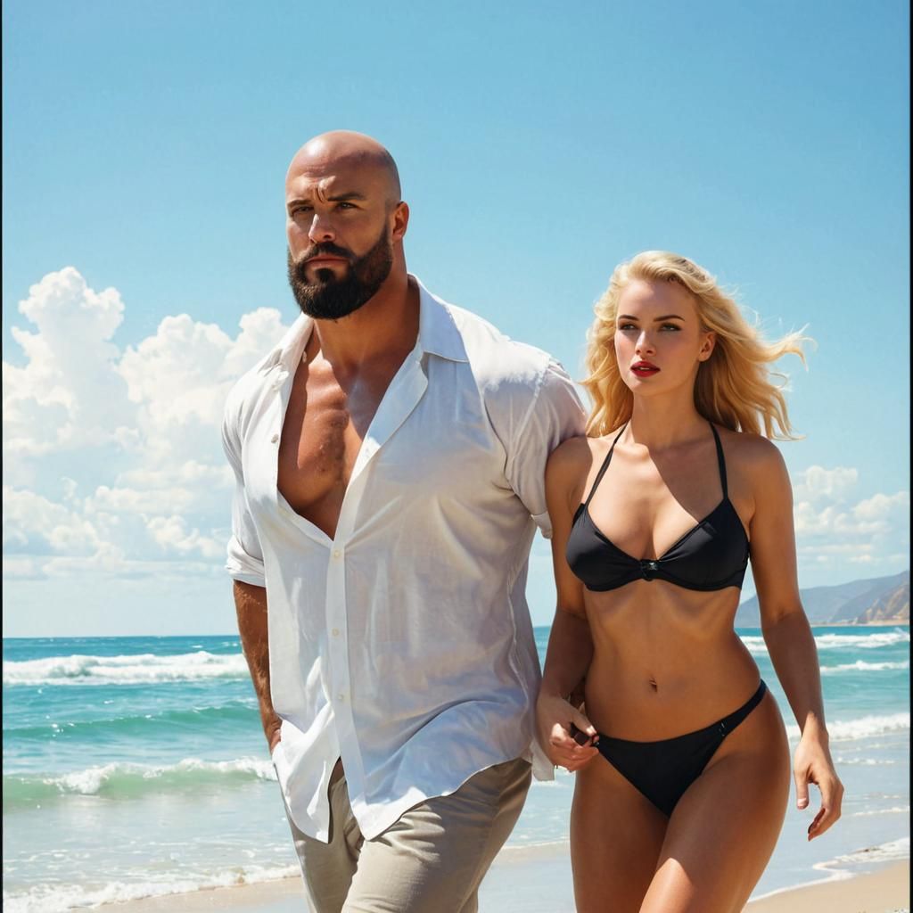 Vintage Beach Scene in Gil Elvgren Style