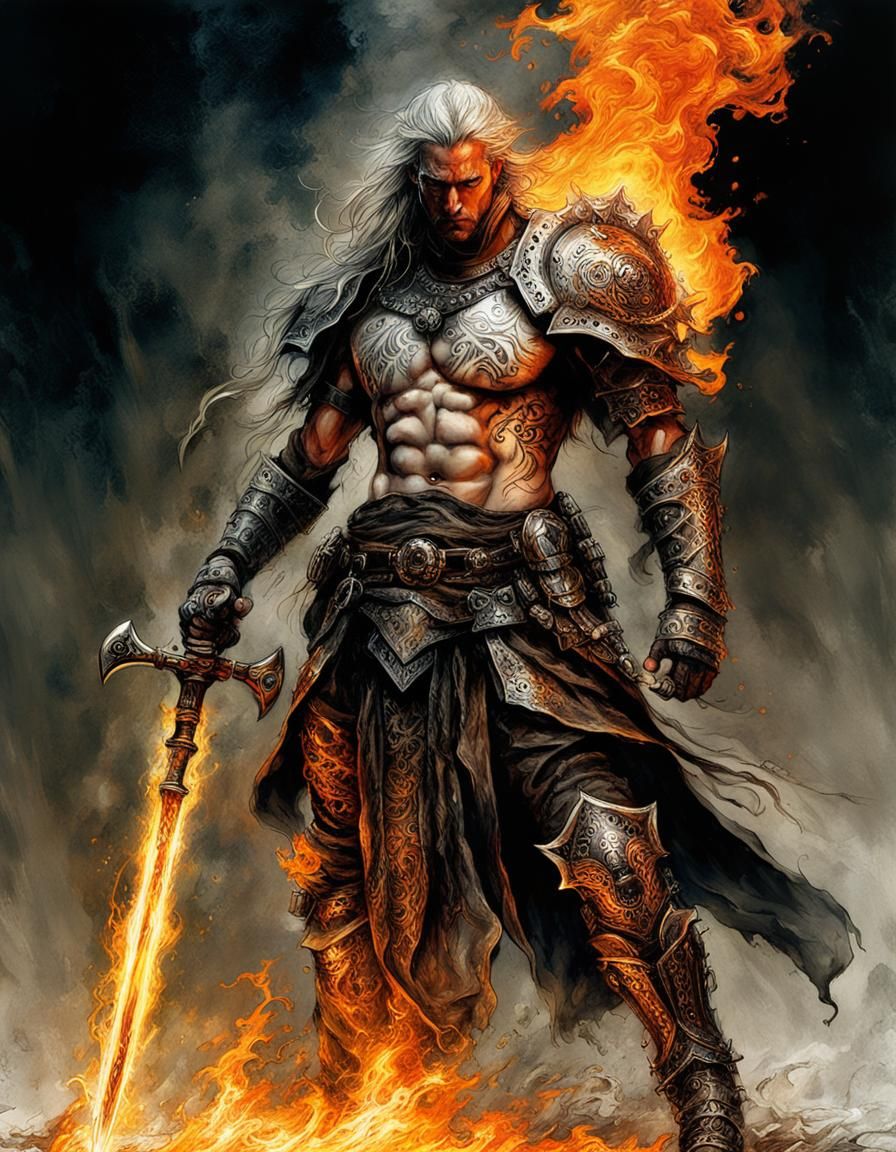 Abstract Fire Warrior in Liquid Luster Style