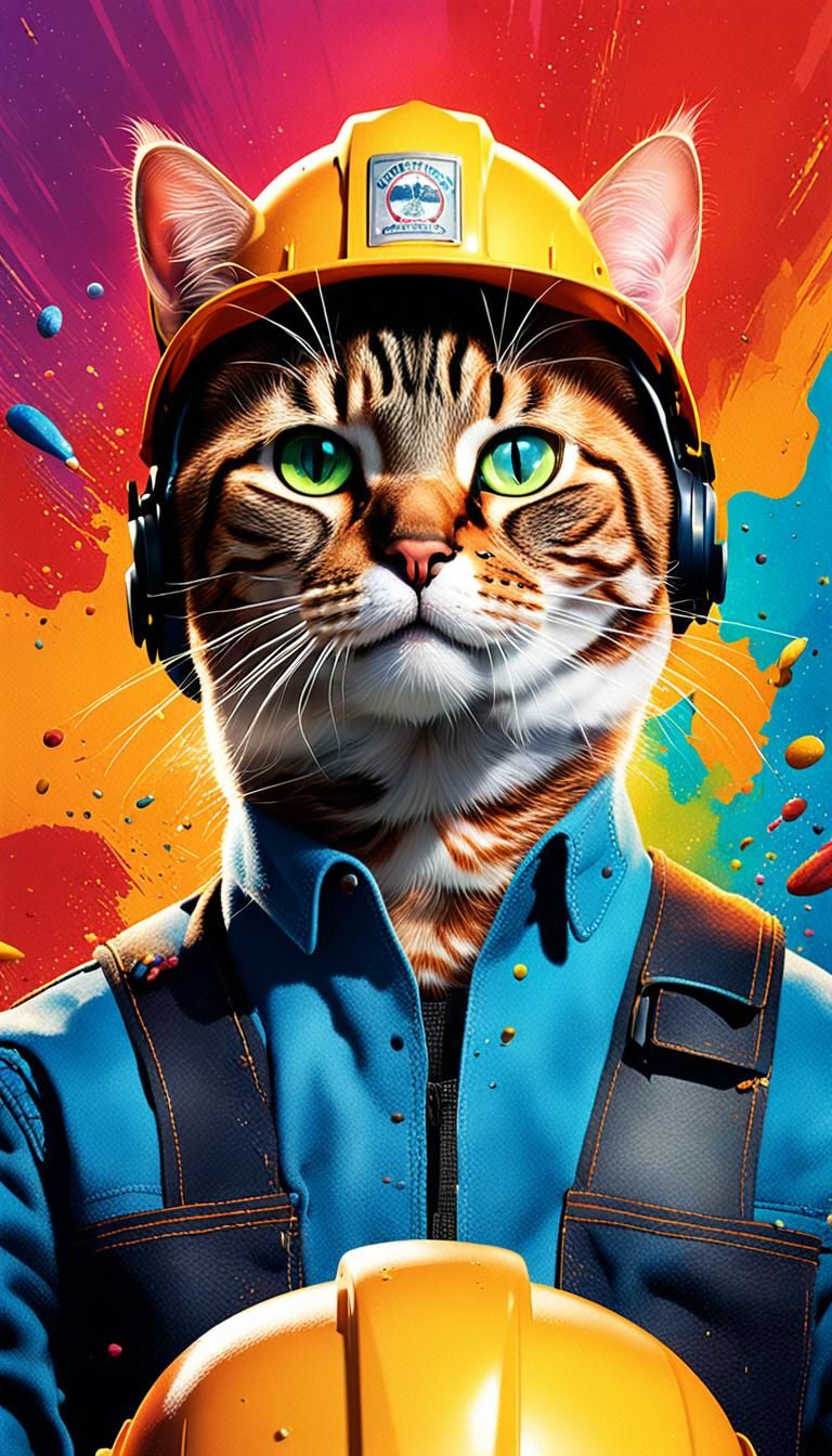 Cats in Hardhats Movie Poster: Hyperrealistic Concept Art