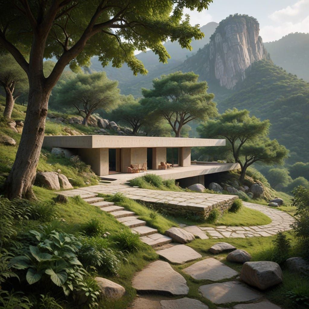 Prehistoric Stone House in a Lush Green Landscape