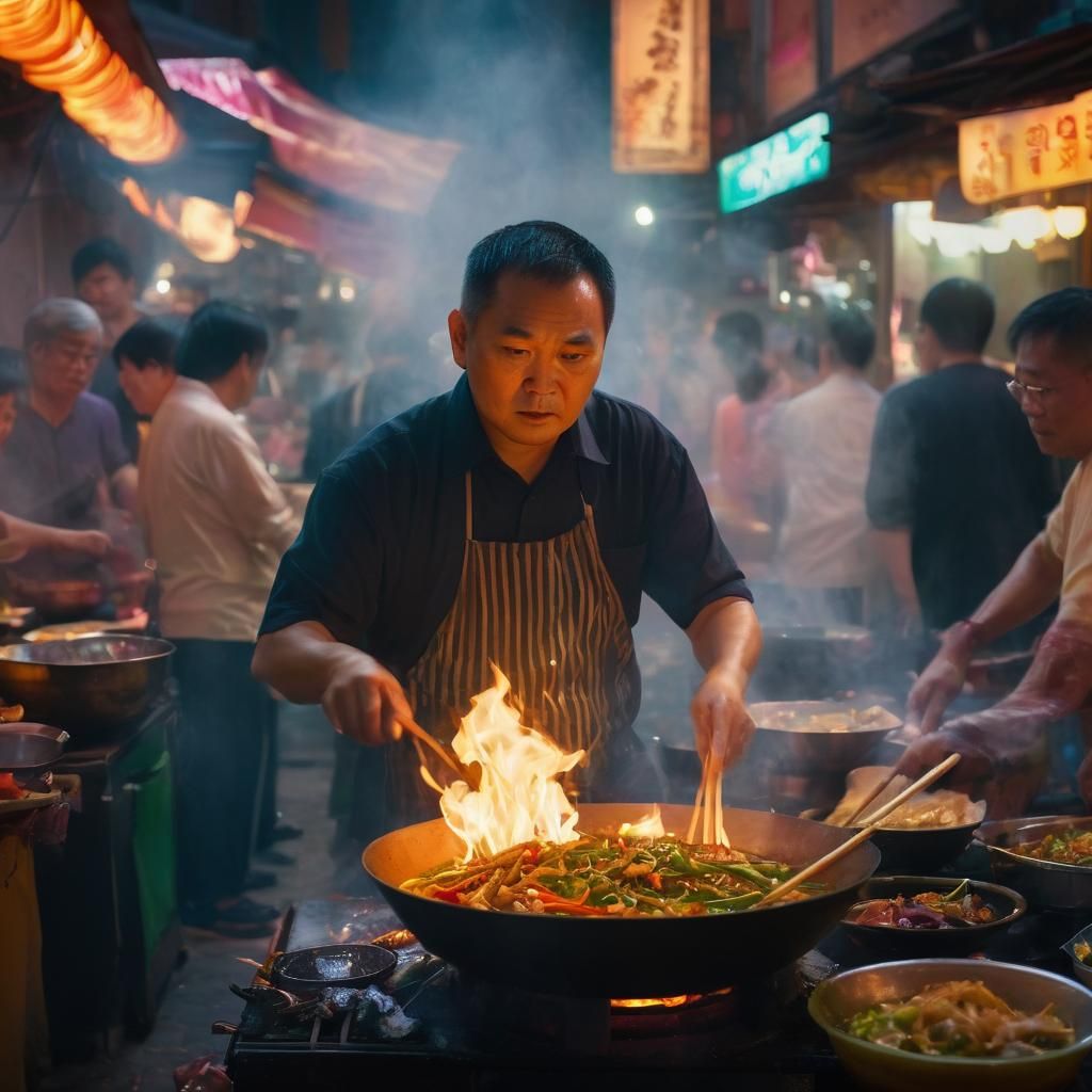 Bangkok Night Market Culinary Scene in Film Style