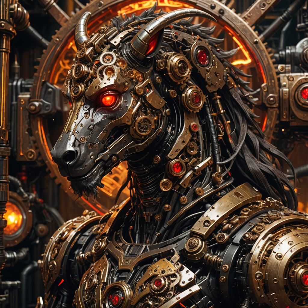 Cyberpunk Mechanical Centaur Portrait in Industrial Sci-Fi S...