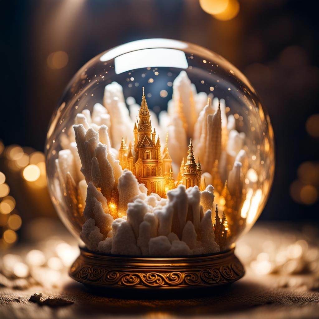 Crystal Cave in Magic Globe with Gold Embellishments