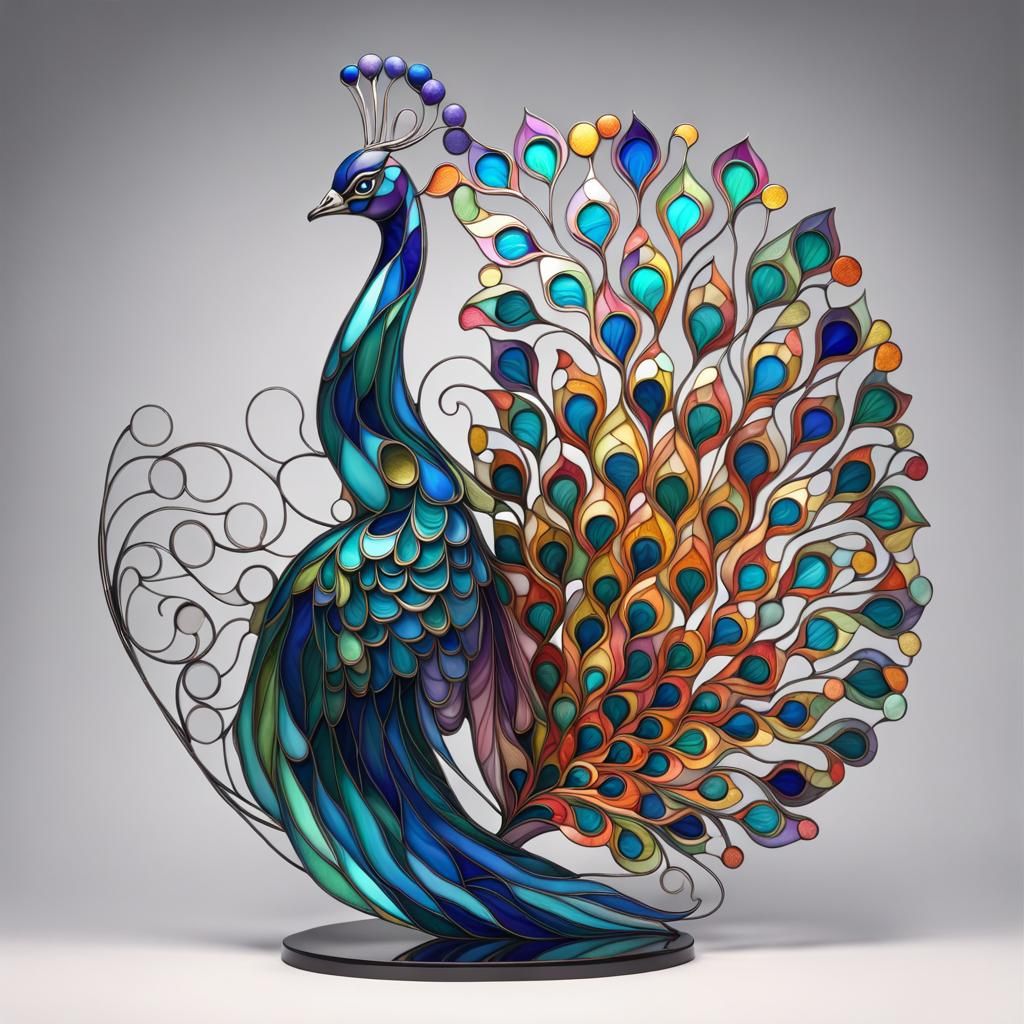 Colorful Stained Glass Peacock Sculpture