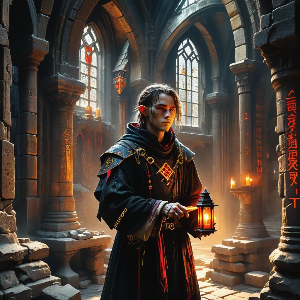 Space Elf in Cyberpunk Gothic Ruins