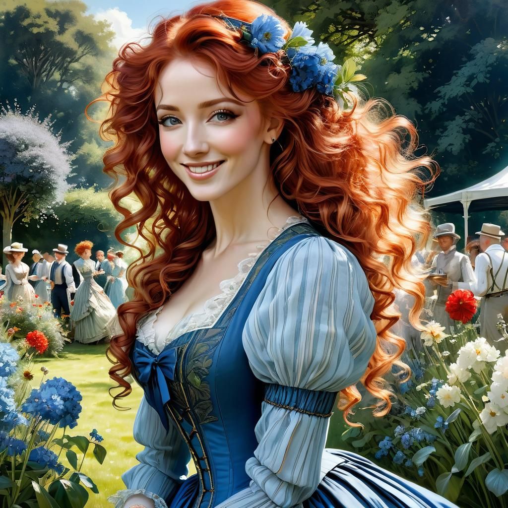 Victorian Girl's Joyful Garden Party in Anime Style