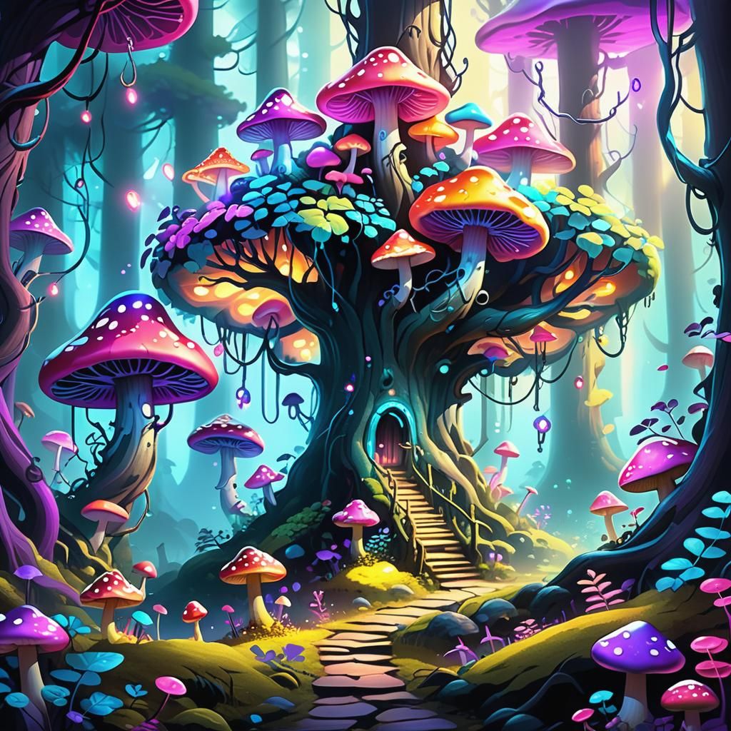 Mystical Forest Concept Art in Vibrant Candy Style