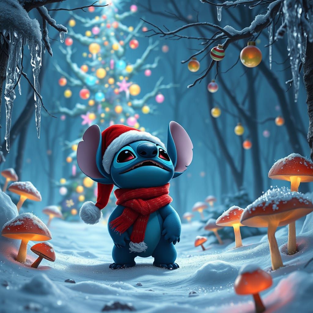 Stitch Under Magical Christmas Illuminations