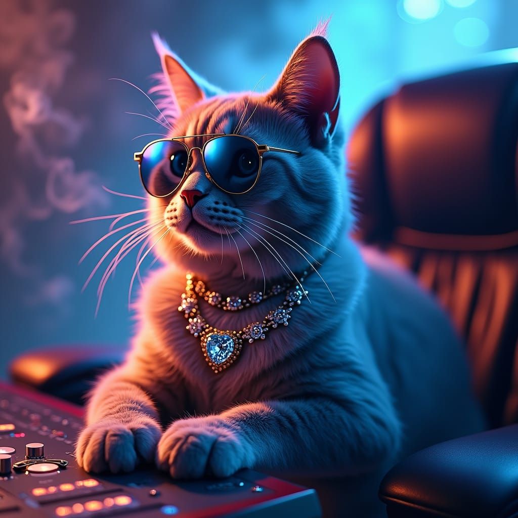 Grey Cat in Aviators, Hyperrealistic Studio Portrait