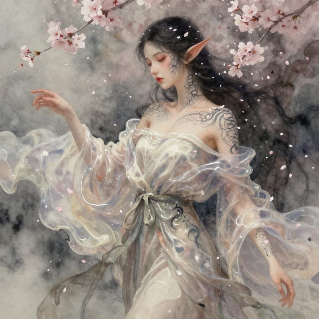 Elegant Elven Figure in Surreal Painterly Fantasy Style