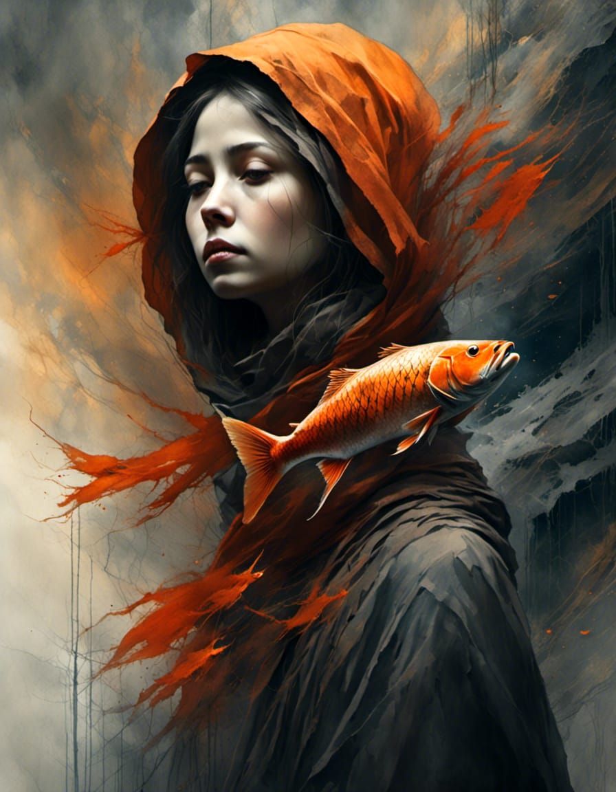 <lora:Dark:1.0> A girl stands against a muted, dark backgrou...