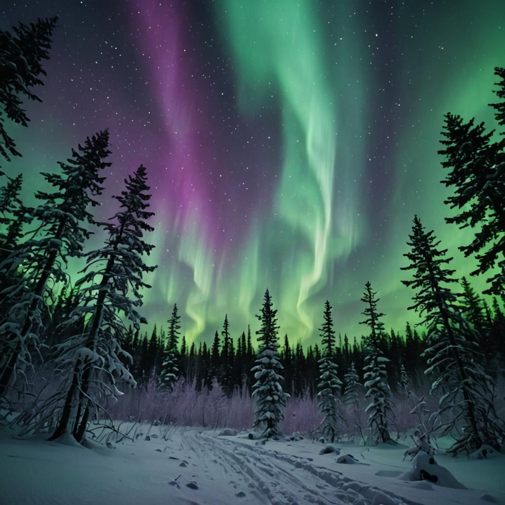 Ethereal Northern Lights Dance Over Snowy Forest
