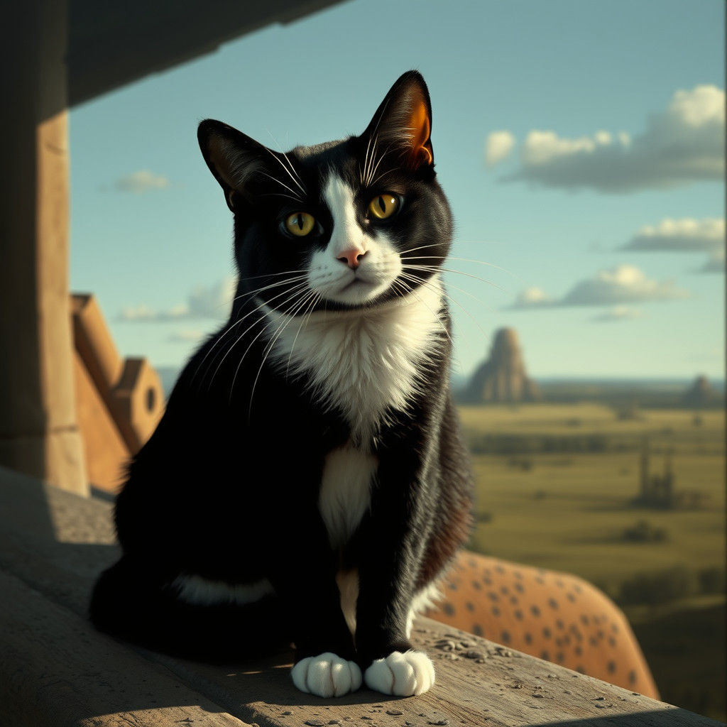 Surreal Cat with White Wedge Marking in Magritte Style