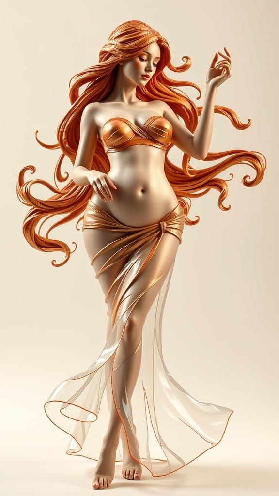 Elegant Ceramic Belly Dancer in Metallic Swirls and Shimmeri...