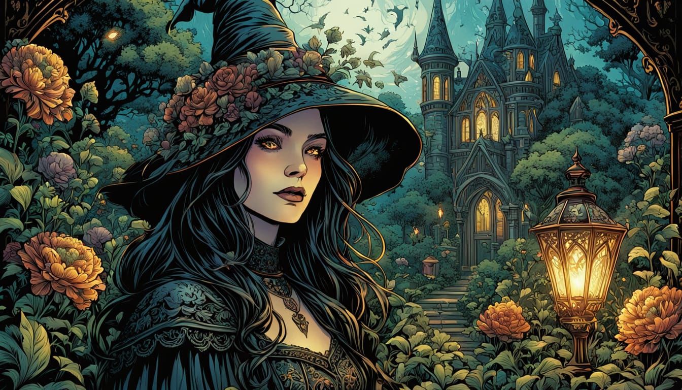 Victorian Gothic Wizard in Lush Garden
