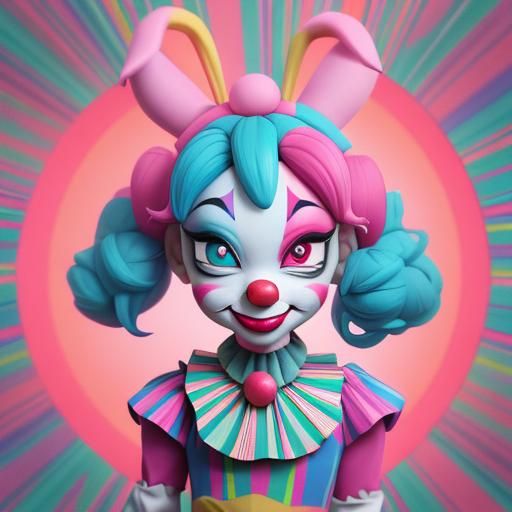 Pastel Bunny Clown in Jester Costume: Pop Art