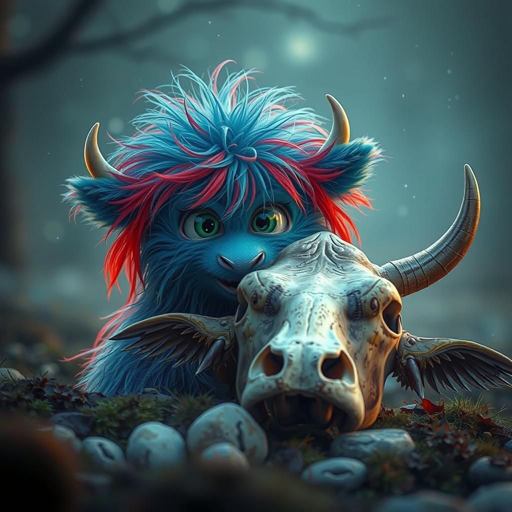 Fluffy Blue Monster Portrait in Digital Art Style