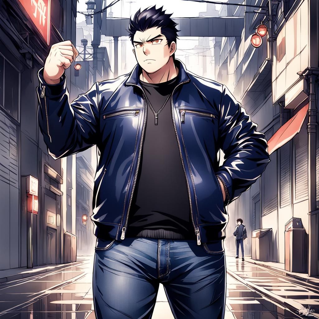 Anime-Style Portrait of a Man in Leather Jacket