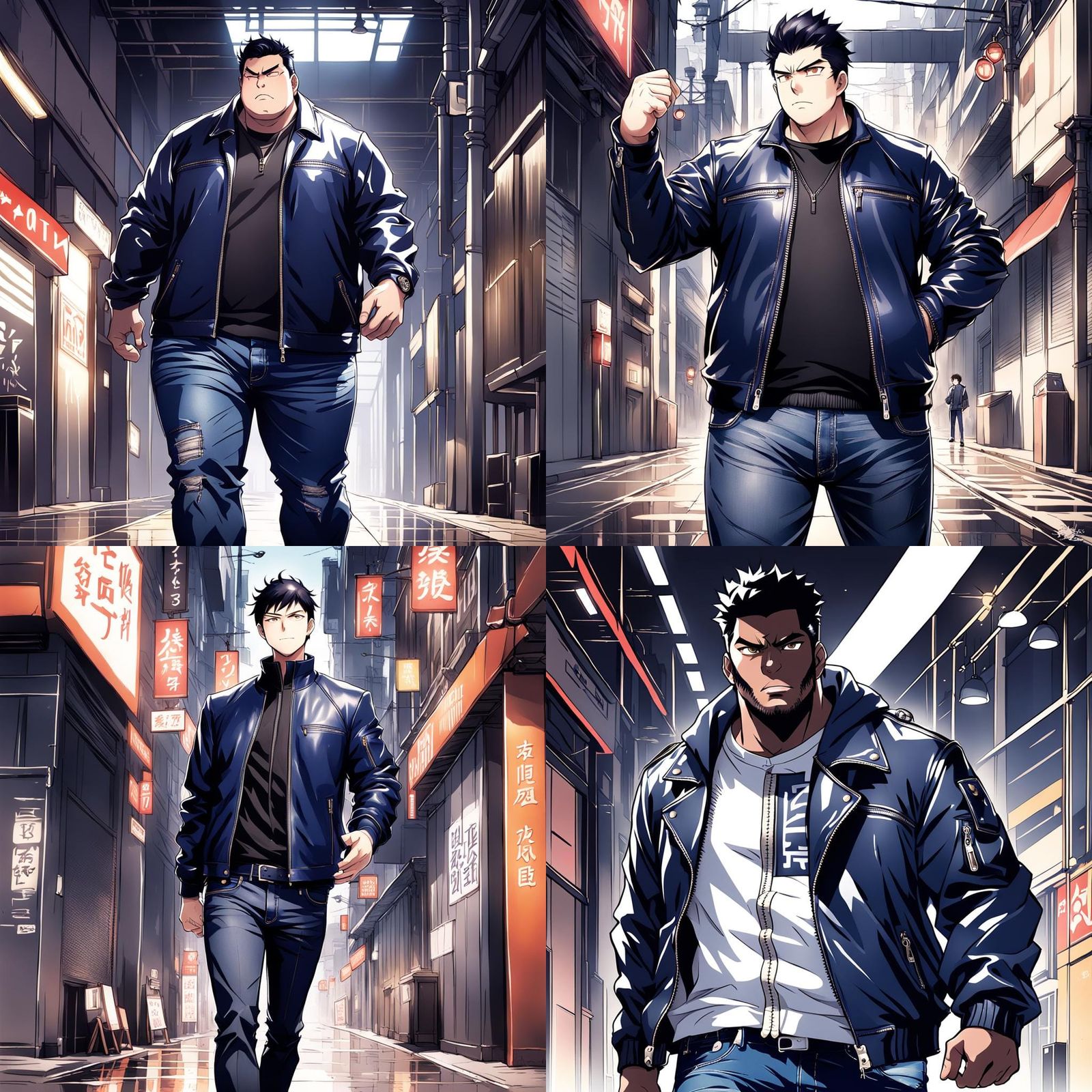 Black-Haired Man in Leather Jacket: Anime Art