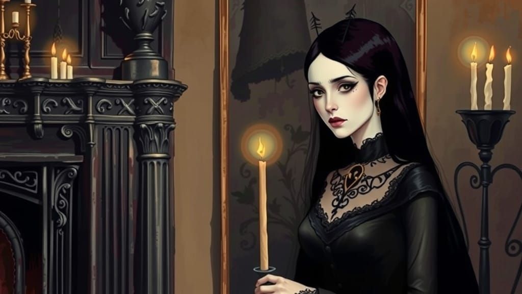 Ethereal Neo-Gothic Goddess in Candlelit Opulence