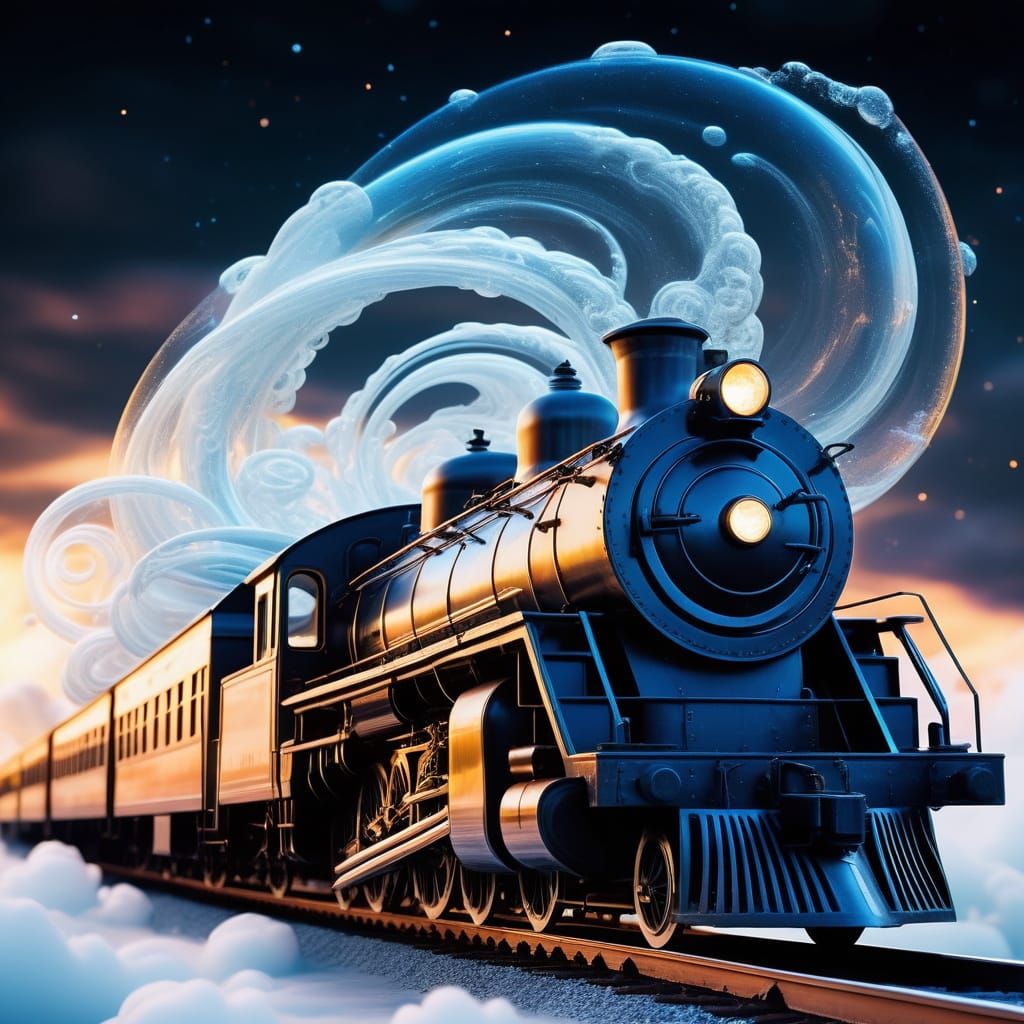 Majestic Glass Train Soars Through Cosmic Vortex